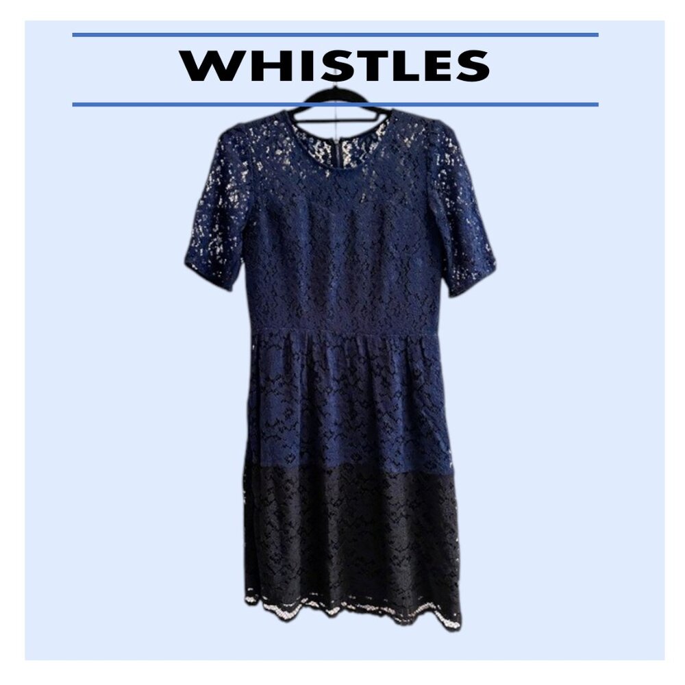 Whistles size 4/S Navy Black Lace Lined Short Sleeve Dress zip closure